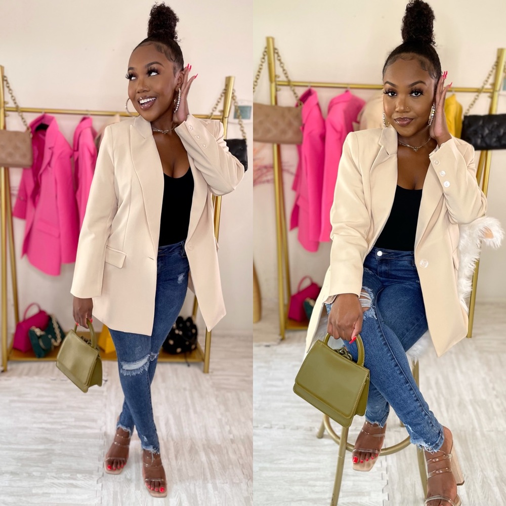 Oversized One Button Blazer (Beige)